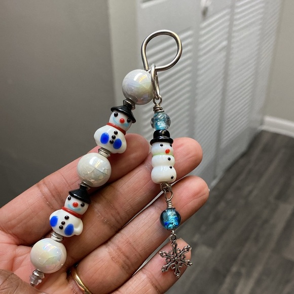 Blue and White Snowman Themed Stainless Steel Beaded Pokey Tool - Picture 3 of 6